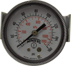 Winters - 2" Dial, 1/8 Thread, 0-160 Scale Range, Pressure Gauge - U-Clamp Panel Mount, Center Back Connection Mount, Accurate to 2.5% of Scale - Industrial Tool & Supply