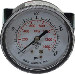 Winters - 2-1/2" Dial, 1/4 Thread, 0-200 Scale Range, Pressure Gauge - U-Clamp Panel Mount, Center Back Connection Mount, Accurate to 2.5% of Scale - Industrial Tool & Supply