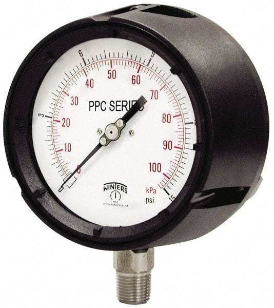 Winters - 4-1/2" Dial, 1/2 Thread, 30-0 Scale Range, Pressure Gauge - Lower Connection Mount, Accurate to 0.5% of Scale - Industrial Tool & Supply