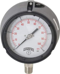 Winters - 4-1/2" Dial, 1/2 Thread, 0-15 Scale Range, Pressure Gauge - Lower Connection Mount, Accurate to 0.5% of Scale - Industrial Tool & Supply