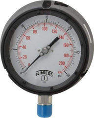 Winters - 4-1/2" Dial, 1/2 Thread, 0-30 Scale Range, Pressure Gauge - Lower Connection Mount, Accurate to 0.5% of Scale - Industrial Tool & Supply