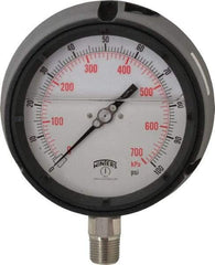 Winters - 4-1/2" Dial, 1/2 Thread, 0-100 Scale Range, Pressure Gauge - Lower Connection Mount, Accurate to 0.5% of Scale - Industrial Tool & Supply