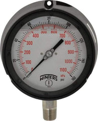 Winters - 4-1/2" Dial, 1/2 Thread, 0-160 Scale Range, Pressure Gauge - Lower Connection Mount, Accurate to 0.5% of Scale - Industrial Tool & Supply