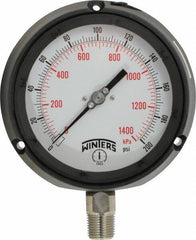 Winters - 4-1/2" Dial, 1/2 Thread, 0-200 Scale Range, Pressure Gauge - Lower Connection Mount, Accurate to 0.5% of Scale - Industrial Tool & Supply