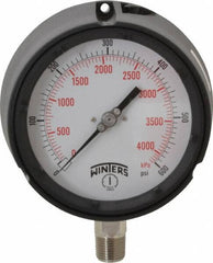 Winters - 4-1/2" Dial, 1/2 Thread, 0-600 Scale Range, Pressure Gauge - Lower Connection Mount, Accurate to 0.5% of Scale - Industrial Tool & Supply