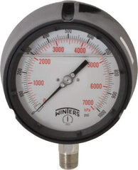 Winters - 4-1/2" Dial, 1/2 Thread, 0-1,000 Scale Range, Pressure Gauge - Lower Connection Mount, Accurate to 0.5% of Scale - Industrial Tool & Supply