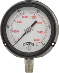 Winters - 4-1/2" Dial, 1/2 Thread, 0-5,000 Scale Range, Pressure Gauge - Lower Connection Mount, Accurate to 0.5% of Scale - Industrial Tool & Supply