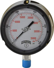 Winters - 4-1/2" Dial, 1/2 Thread, 0-5,000 Scale Range, Pressure Gauge - Lower Connection Mount, Accurate to 0.5% of Scale - Industrial Tool & Supply