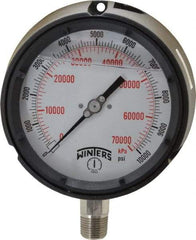 Winters - 4-1/2" Dial, 1/2 Thread, 0-10,000 Scale Range, Pressure Gauge - Lower Connection Mount, Accurate to 0.5% of Scale - Industrial Tool & Supply