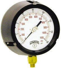Winters - 4-1/2" Dial, 1/2 Thread, 0-1,000 Scale Range, Pressure Gauge - Lower Connection Mount, Accurate to 0.5% of Scale - Industrial Tool & Supply