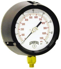 Winters - 4-1/2" Dial, 1/4 Thread, 0-100 Scale Range, Pressure Gauge - Lower Connection Mount, Accurate to 0.5% of Scale - Industrial Tool & Supply