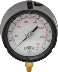 Winters - 4-1/2" Dial, 1/4 Thread, 0-100 Scale Range, Pressure Gauge - Lower Connection Mount, Accurate to 0.5% of Scale - Industrial Tool & Supply