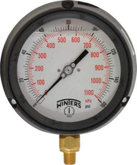 Winters - 4-1/2" Dial, 1/4 Thread, 0-160 Scale Range, Pressure Gauge - Lower Connection Mount, Accurate to 0.5% of Scale - Industrial Tool & Supply