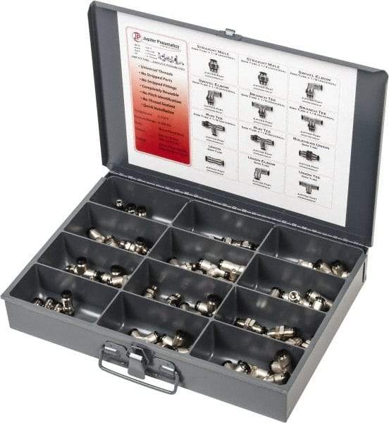 Value Collection - 36 Piece, Push to Connect Fitting Kit - Mixed Universal Threads, 10mm Tube - Industrial Tool & Supply