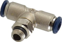Value Collection - 1/4" Outside Diam, 1/8 Universal, Nickel Plated Brass Push-to-Connect Tube Male Swivel Branch Tee - 250 Max psi, Tube to Universal Thread Connection, Buna O-Ring - Industrial Tool & Supply