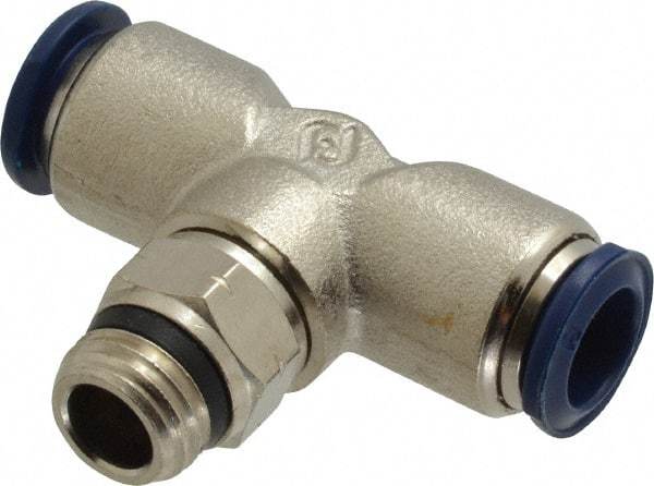 Value Collection - 3/8" Outside Diam, 1/4 Universal, Nickel Plated Brass Push-to-Connect Tube Male Swivel Branch Tee - 250 Max psi, Tube to Universal Thread Connection, Buna O-Ring - Industrial Tool & Supply
