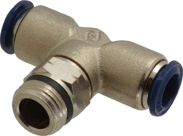 Value Collection - 3/8" Outside Diam, 3/8 Universal, Nickel Plated Brass Push-to-Connect Tube Male Swivel Branch Tee - 250 Max psi, Tube to Universal Thread Connection, Buna O-Ring - Industrial Tool & Supply