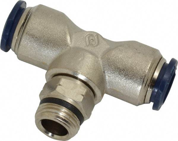 Value Collection - 1/2" Outside Diam, 3/8 Universal, Nickel Plated Brass Push-to-Connect Tube Male Swivel Branch Tee - 250 Max psi, Tube to Universal Thread Connection, Buna O-Ring - Industrial Tool & Supply