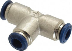 Value Collection - 1/4" Outside Diam, Nickel Plated Brass Push-to-Connect Tube Union Tee - 250 Max psi, Tube to Tube Connection, Buna O-Ring - Industrial Tool & Supply
