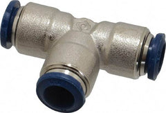 Value Collection - 3/8" Outside Diam, Nickel Plated Brass Push-to-Connect Tube Union Tee - 250 Max psi, Tube to Tube Connection, Buna O-Ring - Industrial Tool & Supply