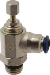 Value Collection - 1/4" Pipe, Angled Miniature Needle Valve - Buna Seal, Male x Push to Connect Ends, Nickel Plated Brass Valve, 145 Max psi - Industrial Tool & Supply
