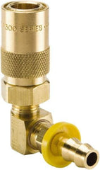 Parker - Nonthreaded Brass Hydraulic Hose Push-Lok Hose Barb Coupler & 90° Fitting - 200 psi, 3 GPM, 3/8" Hose Diam, Series Moldmate - Industrial Tool & Supply