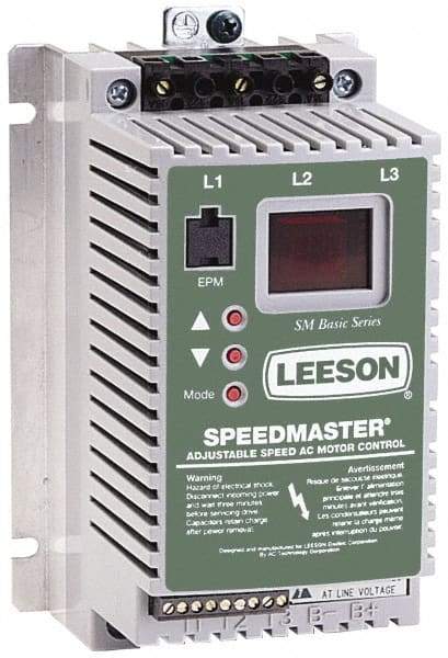 Leeson - Single Phase, 208-240 Volt, 1/2 hp, Frequency Drive, Inverter & Speed Control - 3.64" Wide x 3.26" Deep x 5-3/4" High, Open Chassis - Industrial Tool & Supply