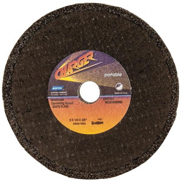 Norton - 3" Diam x 3/8" Hole x 1/4" Thick, T Hardness, 20 Grit Surface Grinding Wheel - Zirconia Alumina, Type 1, Very Coarse Grade, 20,370 Max RPM, No Recess - Industrial Tool & Supply