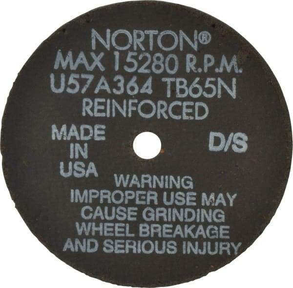 Norton - 4" 36 Grit Aluminum Oxide Cutoff Wheel - 1/16" Thick, 3/8" Arbor, 19,100 Max RPM, Use with Die Grinders - Industrial Tool & Supply