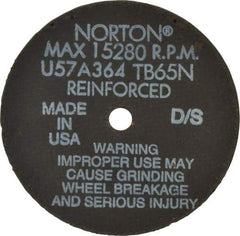 Norton - 4" 36 Grit Aluminum Oxide Cutoff Wheel - 1/16" Thick, 3/8" Arbor, 19,100 Max RPM, Use with Die Grinders - Industrial Tool & Supply