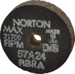 Norton - 2-1/2" Diam x 3/8" Hole x 1/2" Thick, R Hardness, 24 Grit Surface Grinding Wheel - Aluminum Oxide, Type 1, Very Coarse Grade, 21,700 Max RPM, No Recess - Industrial Tool & Supply