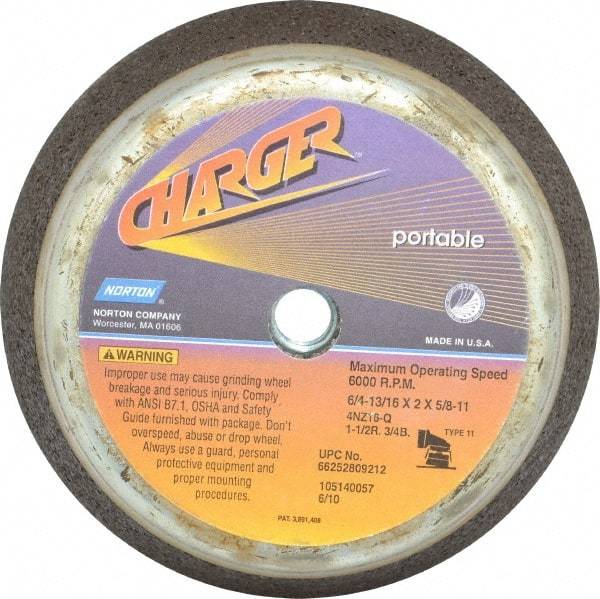 Norton - 6" Diam, 2" Overall Thickness, 16 Grit, Type 11 Tool & Cutter Grinding Wheel - Very Coarse Grade, Zirconia Alumina, Q Hardness, 6,000 RPM - Industrial Tool & Supply