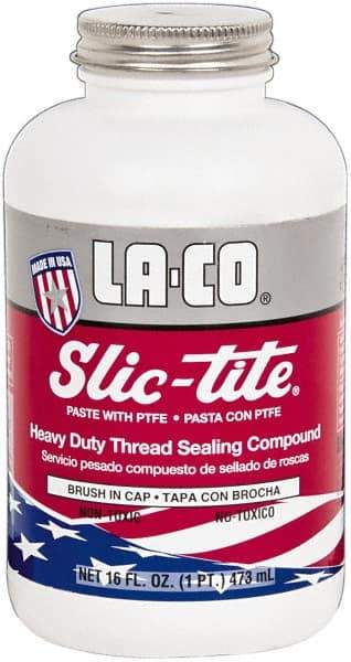 LA-CO - 1 Pt Brush Top Can White Thread Sealant - Paste with PTFE, 500°F Max Working Temp, For Metal, PVC, CPVC & ABS Plastic Pipe Threads - Industrial Tool & Supply
