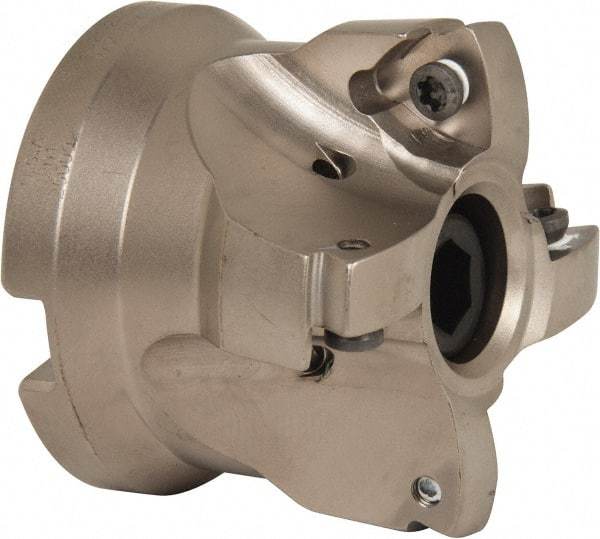 Seco - 4 Inserts, 1.34" Cutter Diam, 0.08" Max Depth of Cut, Indexable High-Feed Face Mill - 3/4" Arbor Hole Diam, 0.32" Keyway Width, 1.6" High, R220.21 Toolholder, 218.19-160.. Inserts, Series R220.21 - Industrial Tool & Supply