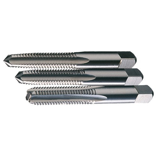 ‎9/16-18 UNF 4 Flute HSS Standard Taper, Plug, and Bottoming Hand Tap Set- Bright - Exact Industrial Supply