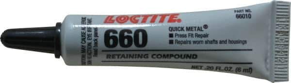 Loctite - 6 mL Tube, Silver, High Strength Paste Retaining Compound - Series 660, 24 hr Full Cure Time, Heat Removal - Industrial Tool & Supply