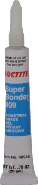 Loctite - 0.70 oz Tube Clear Instant Adhesive - Series 409, 75 sec Working Time, 24 hr Full Cure Time, Bonds to Metal, Plastic & Rubber - Industrial Tool & Supply