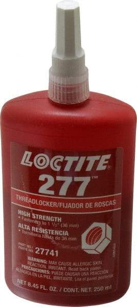 Loctite - 250 mL Bottle, Red, High Strength Liquid Threadlocker - Series 277, 24 hr Full Cure Time, Hand Tool, Heat Removal - Industrial Tool & Supply