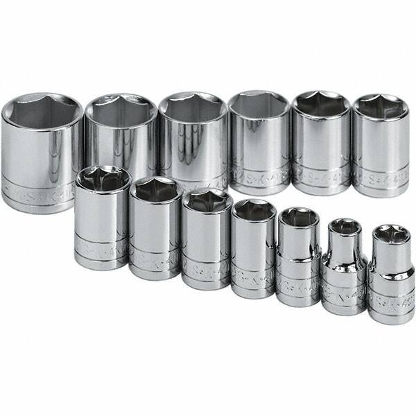 SK - 1/2" Drive Standard Socket Set - 7/16 to 1-1/4", Inch Measurement Standard - Industrial Tool & Supply