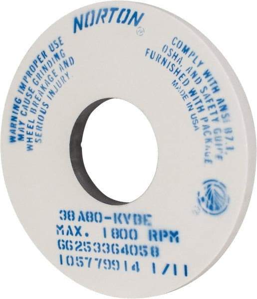 Norton - 14" Diam x 5" Hole x 1" Thick, K Hardness, 80 Grit Surface Grinding Wheel - Aluminum Oxide, Type 1, Medium Grade, 1,800 Max RPM, Vitrified Bond, No Recess - Industrial Tool & Supply
