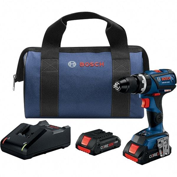 Bosch - 18 Volt 1/2" Keyless Chuck Cordless Hammer Drill - 0 to 28,500 BPM, 0 to 600 & 0 to 1,900 RPM, Reversible - Industrial Tool & Supply