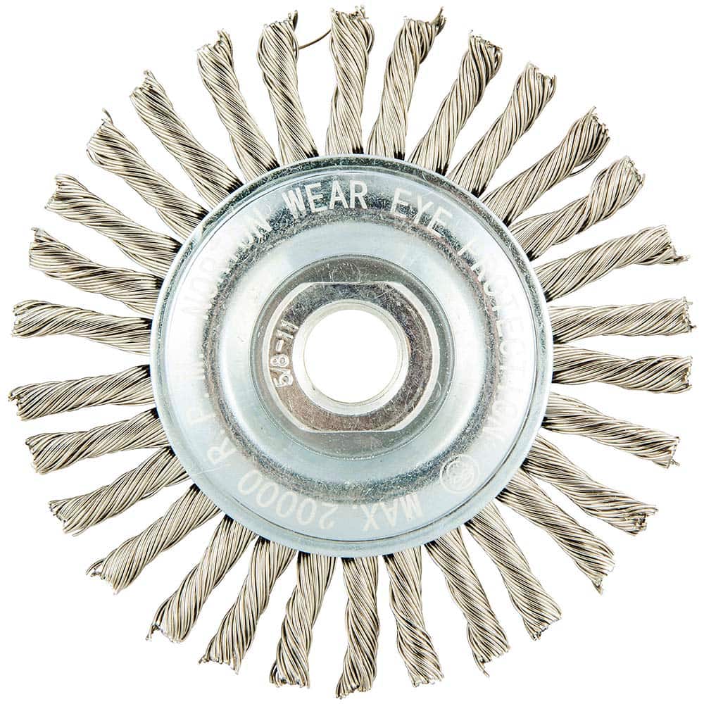 Norton - 4" OD, 5/8-11 Arbor Hole, Standard Twist Knot Stainless Steel Wheel Brush - Industrial Tool & Supply