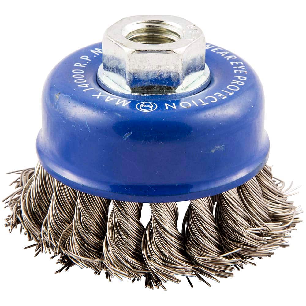 Norton - 2-3/4" Diam 5/8-11 Threaded Arbor Stainless Steel Fill Cup Brush - Industrial Tool & Supply
