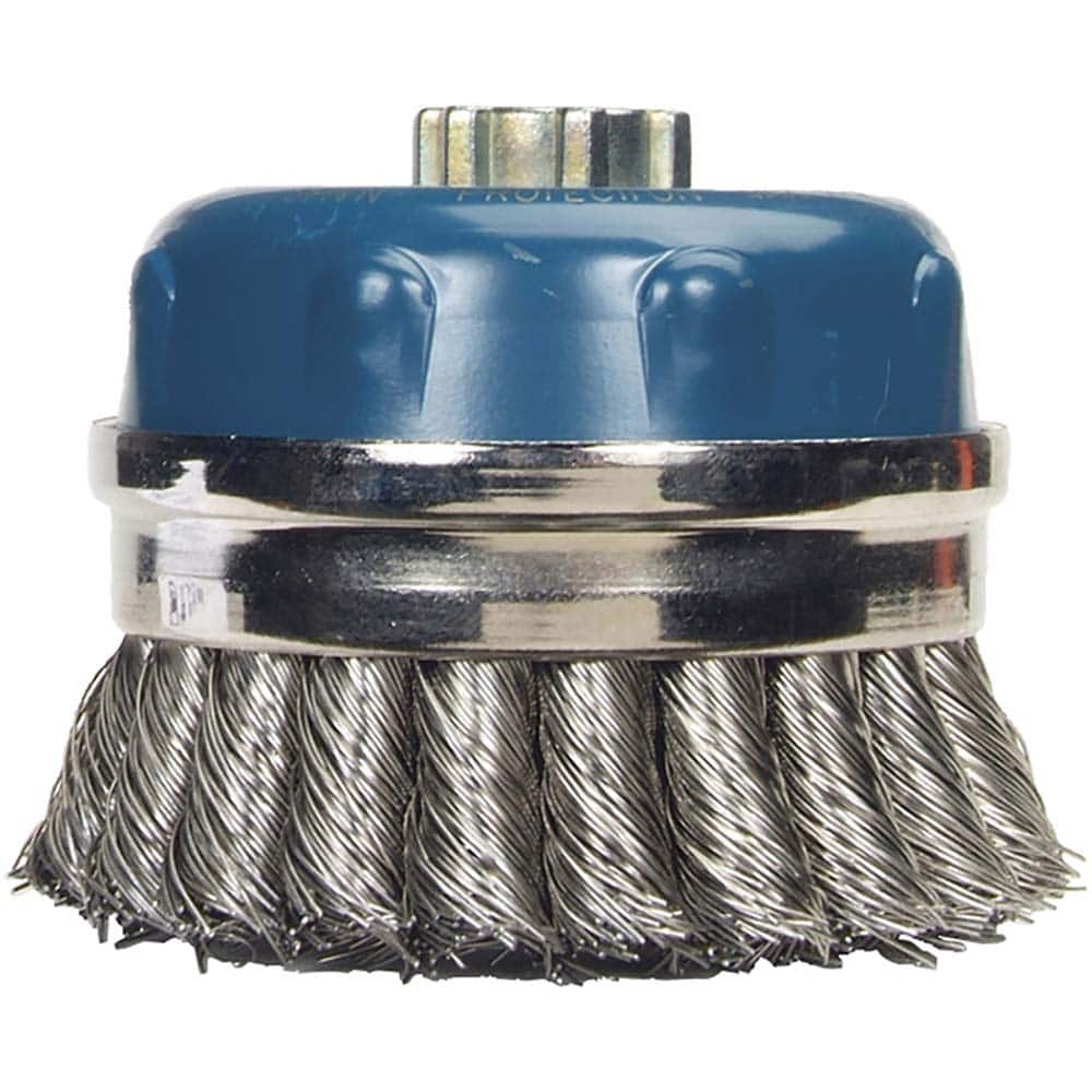 Norton - 4" Diam 5/8-11 Threaded Arbor Stainless Steel Fill Cup Brush - Industrial Tool & Supply