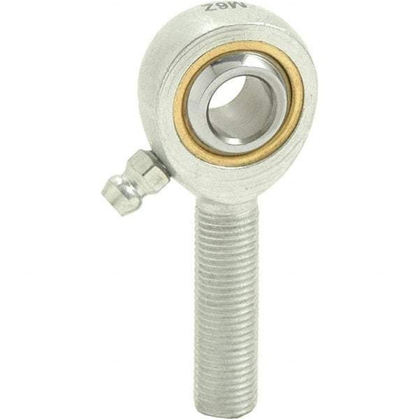 Tritan - 1/2" ID, 3-3/32" Max OD, 6,700 Lb Max Static Cap, Male Spherical Rod End - 1/2-20 RH, 5/8" Shank Diam, 1-1/2" Shank Length, Zinc Plated Carbon Steel with Sintered Oil Impregnated Bronze Raceway - Industrial Tool & Supply