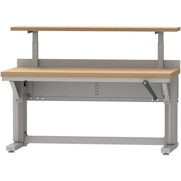 LISTA - 60 Wide x 30" Deep x 58" High, Butcher Block Manual Height Adjustable Workstation - Adjustable Height Legs, Classic Blue - Industrial Tool & Supply