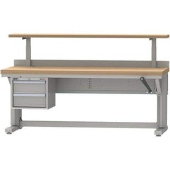 LISTA - 72 Wide x 30" Deep x 58" High, Butcher Block Electric Height Adjustable Workstation - Adjustable Height Legs, Classic Blue - Industrial Tool & Supply