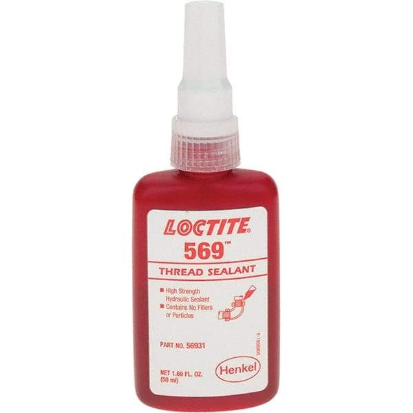 Loctite - 50 mL Bottle, Red Low Strength Threadlocker - Series 569 - Industrial Tool & Supply