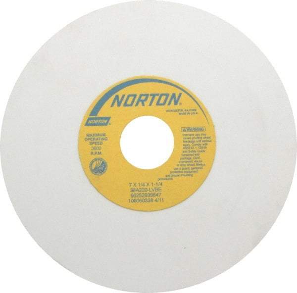 Norton - 7" Diam x 1-1/4" Hole x 1/4" Thick, L Hardness, 220 Grit Surface Grinding Wheel - Aluminum Oxide, Type 1, Very Fine Grade, 3,600 Max RPM, Vitrified Bond, No Recess - Industrial Tool & Supply