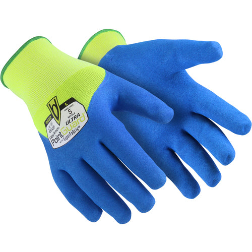 15G Hi-Vis Polyester Shell with Blue Sandy Nitrile 3/4 Dip (double Dip), Size M
